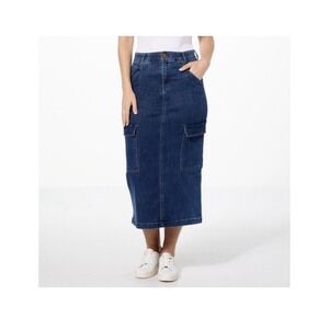 Democracy‎ Womens 10 Blue Medium Wash "Ab"Solution Clio Skyrise Cargo Midi Skirt
